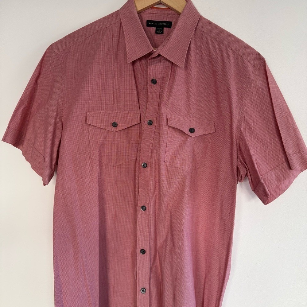 Banana Republic Mens XL Red Micro Check Short Sleeve Button Down Utility Shirt